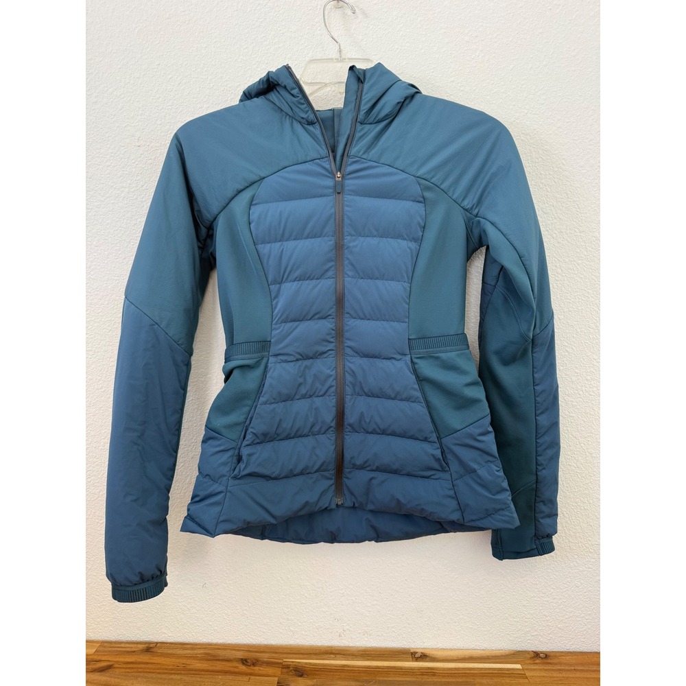 Lululemon Down For It All Jacket Women's 6 Petrol Blue Hooded 700 Fill Down